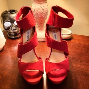 Steve Madden Red Suede Wedge Sandals